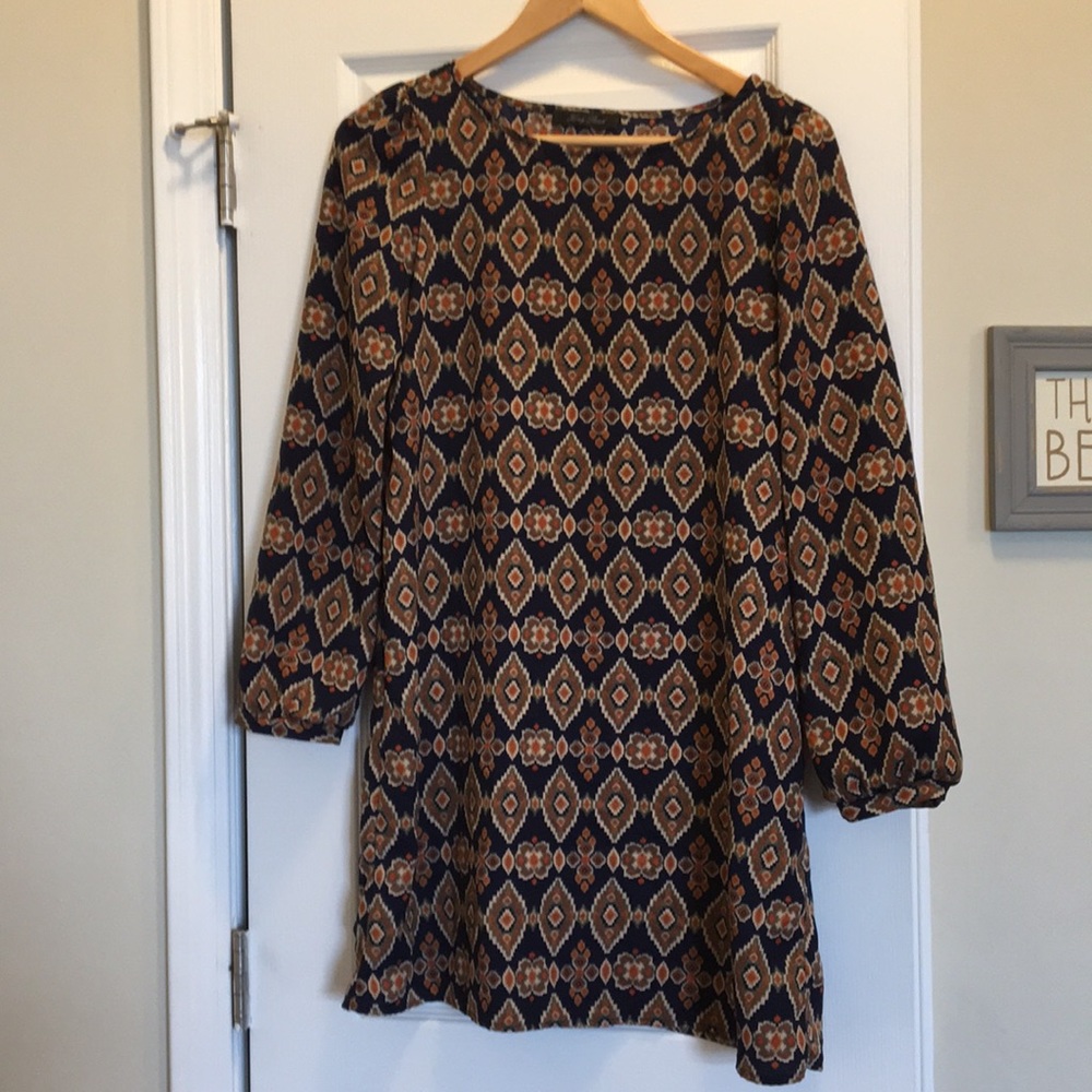 Navy and orange paisley shift dress size small